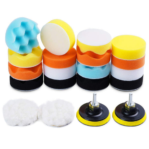 Buffing Pads For Drill 22PCS Foam Drill Buffing Kit Car Drill Polishing Kit for Car Sanding, Buffing, Waxing(18 Pads+2 Drill Adapters+2 Suction Cups)