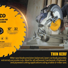 MIDO 12 Inch Miter Saw Blades 2PCS Circular Saw Blade 80-Tooth Crosscutting & 32-Tooth, 1-Inch Arbor Table Saw Blade